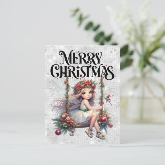 Silver Glitter Merry Christmas Fairy Briefkaart (Staand voorkant)