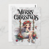 Silver Glitter Merry Christmas Fairy Briefkaart (Voorkant / Achterkant)