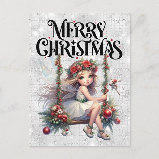 Silver Glitter Merry Christmas Fairy Briefkaart (Voorkant)
