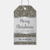 Silver Glitter Merry Kerstmis Cadeaulabel (Voorkant)