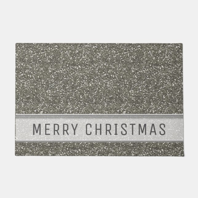 Silver Glitter Merry Kerstmis Deurmat (Voorkant)