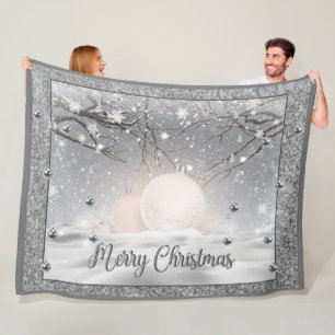 Silver Glitter Merry Kerstmis Fleece Deken