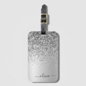 Silver Glitter Metal Monogram Glam Name Bagagelabel (Voorkant (verticaal))