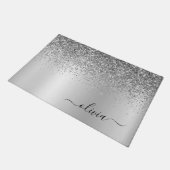 Silver Glitter Metal Monogram Glam Name Deurmat (Schuin)