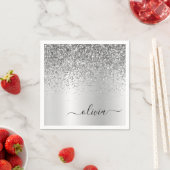 Silver Glitter Metal Monogram Glam Name Servet (Insitu)
