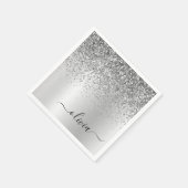Silver Glitter Metal Monogram Glam Name Servet (Hoek)