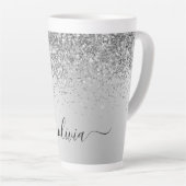 Silver Glitter Metal Monogram Naam Latte Mok (Rechterhoek)