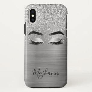 Silver Glitter Metallic Eyelash Beauty Monogram C iPhone XS Hoesje