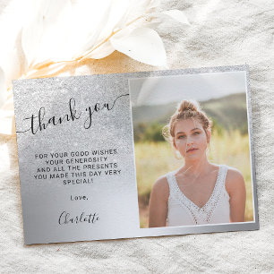 Silver glitter metallic ombre 3 foto's Sweet 16 Bedankkaart