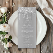 Silver Glitter Metallic Shine 4x9" Wedding Menu