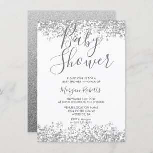 Silver Glitter Modern Baby shower Invitation Kaart