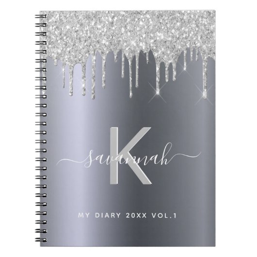 Silver glitter monogram dagboek elegant notitieboek (Voorkant)