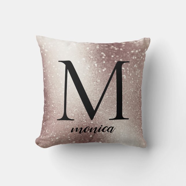 Silver Glitter Monogram Eigen naam Cadeau Kussen (Voorkant)