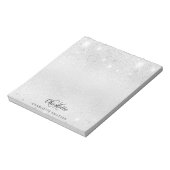 Silver glitter monogram initiaal naam metallic notitieblok (Gedraaid)