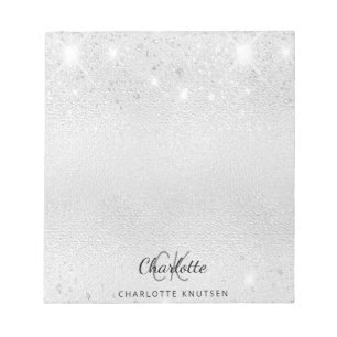 Silver glitter monogram initiaal naam metallic notitieblok