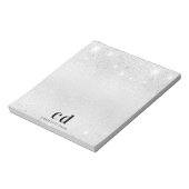 Silver glitter monogram initiaal name notitieblok (Gedraaid)