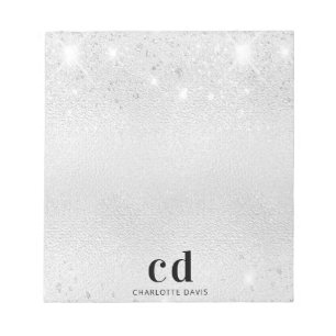 Silver glitter monogram initiaal name notitieblok