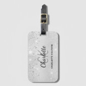 Silver glitter monogram naam elegant bagagelabel (Voorkant (verticaal))