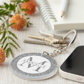 Silver Glitter Monogram Naam Sleutelhanger (Voorkant Rechts)