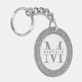Silver Glitter Monogram Naam Sleutelhanger (Voorkant Links)
