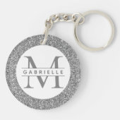 Silver Glitter Monogram Naam Sleutelhanger (Achterkant)