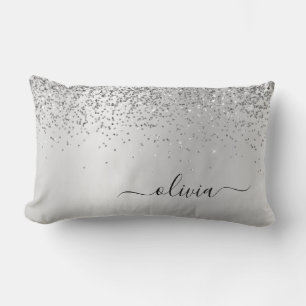 Silver Glitter Monogram Name Luxury Girly Kussen