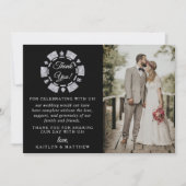 Silver Glitter Monogram Poker Chip Casino Wedding Bedankkaart (Voorkant)