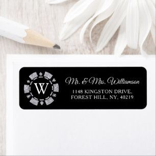 Silver Glitter Monogram Poker Chip Casino Wedding Etiket