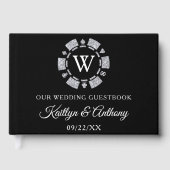 Silver Glitter Monogram Poker Chip Casino Wedding Gastenboek (Voorkant)