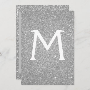 Silver Glitter Monogram Sparkle Quinceanera Kaart