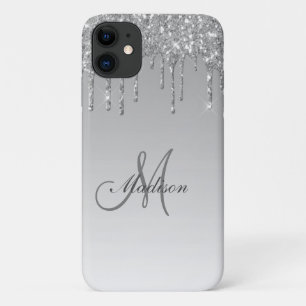Silver Glitter Monogram Sparkles Glam Girl  iPhone 11 Hoesje