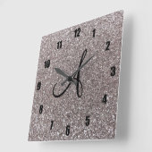 Silver glitter-monogram vierkante klok (Hoek)
