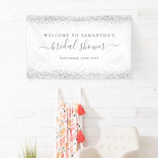 Silver Glitter Naam Datum Welkom bij Vrijgezellenf Spandoek (Insitu)