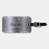 Silver glitter-naam monogram initiaal bagagelabel (Voorkant horizontaal)