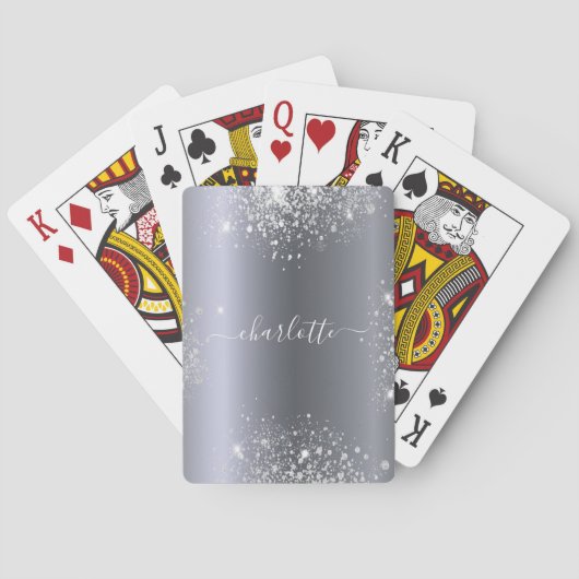 Silver glitter-naamscript pokerkaarten (Achterkant)