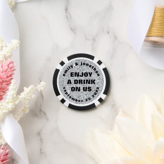 Silver Glitter Namen Datum Bruiloft Drink Token (Huwelijk)