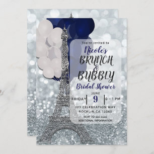 Silver Glitter Navy Balloons Eiffel Tower Paris Kaart
