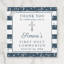 Silver Glitter Navy Blue First Commune Dank u Bedankjes Labels