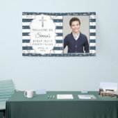 Silver Glitter Navy Blue First Communtion Foto Spandoek (Beurs)