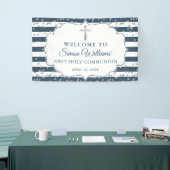 Silver Glitter Navy Blue First Heilige Communie Spandoek (Beurs)