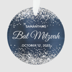 Silver Glitter Navy Blue Ombre Folie Bat Mitzvah Ornament