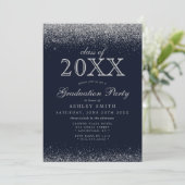 Silver Glitter Navy Blue Photo Afstuderen Kaart (Staand voorkant)