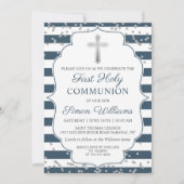 Silver Glitter Navy Blue Stripes First Community Kaart (Voorkant)