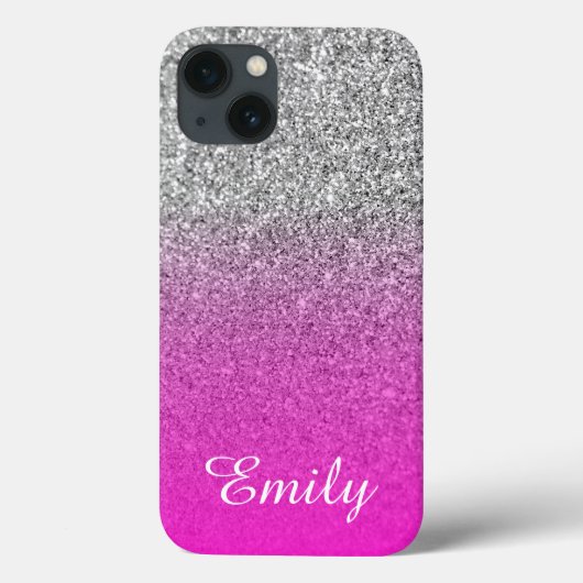 Silver Glitter Neon Pink Ombre Persoonlijk Case-Mate iPhone Case (Achterkant)