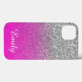 Silver Glitter Neon Pink Ombre Persoonlijk Case-Mate iPhone Case (Achterkant (horizontaal))