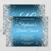 Silver Glitter Ocean Sky Blue Ombre Fancy Monogram Kaart (Voorkant / Achterkant)