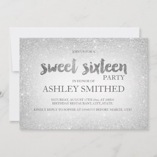 Silver glitter ombre chic modern Sweet 16 Kaart (Voorkant)