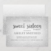 Silver glitter ombre chic modern Sweet 16 Kaart (Voorkant / Achterkant)
