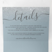 Silver glitter ombre dusty blue script bruiloft drieluik uitnodiging (Binnenzijde eerst)