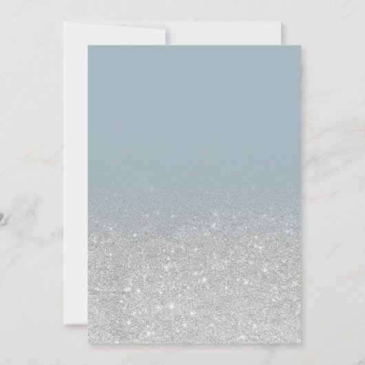 Silver glitter ombre dusty blue script bruiloft kaart (Achterkant)